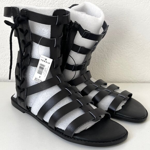 New Torrid Black Cage Laceup Gladiator Sandal - Size 8WW - Picture 1 of 9